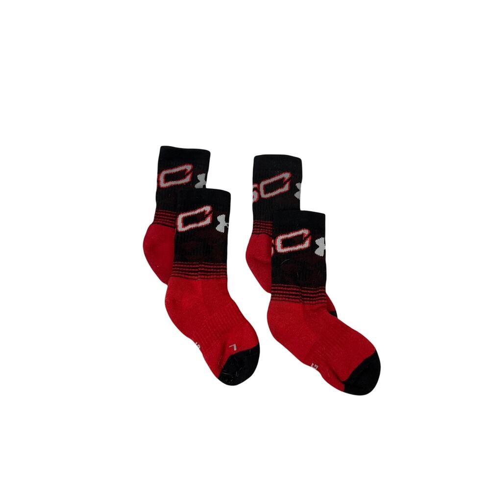Under Armour Phenom Curry SC Red Black Crew Socks Size Youth 4-7 (2 Pair)